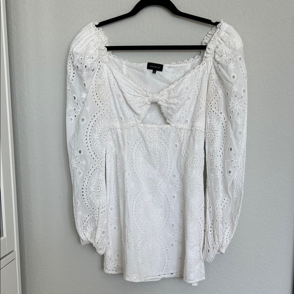 MAJORELLE White Eyelet Long Sleeve Mini Dress